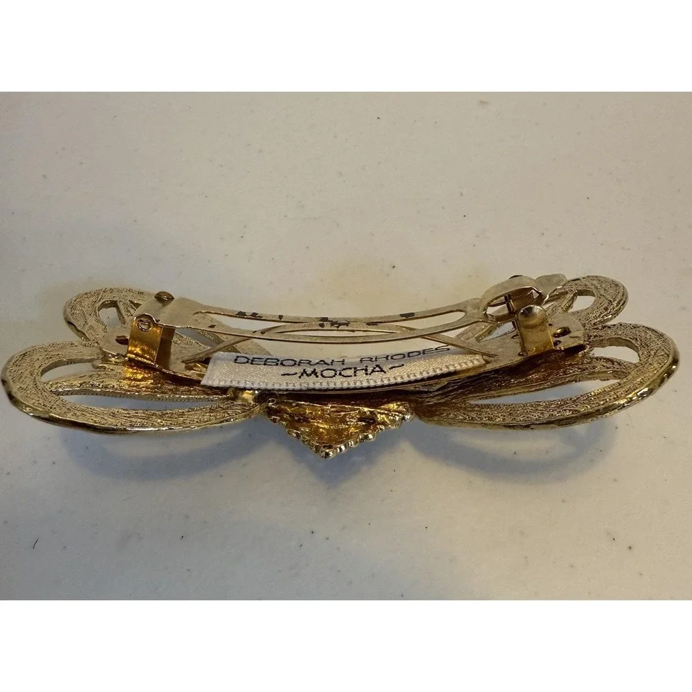 Deborah Rhodes Mocha‎ Barrette Gold Tone filigree with ruby red center